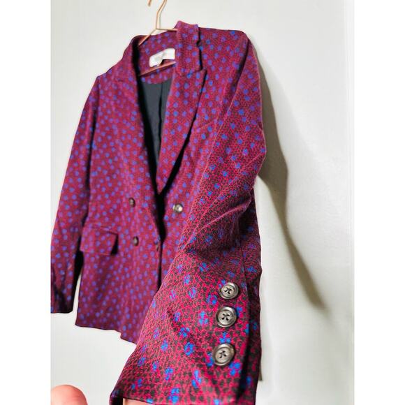 DIANE VON FURSTENBERG Red Printed Wool Blend Blazer Coat Size 6 - Picture 7 of 13